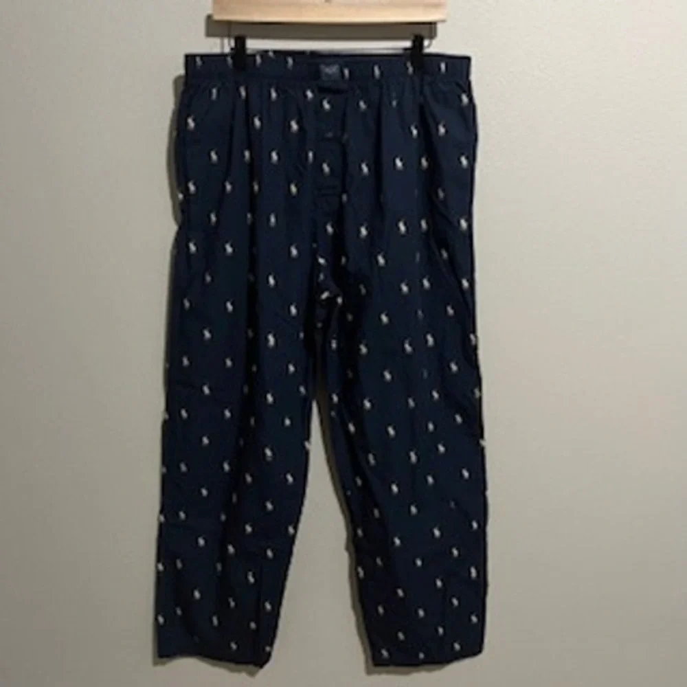 Polo Ralph Lauren Mens Pajama Pants XL Navy Blue Tan Pony‎ Logo Cotton Lounge
